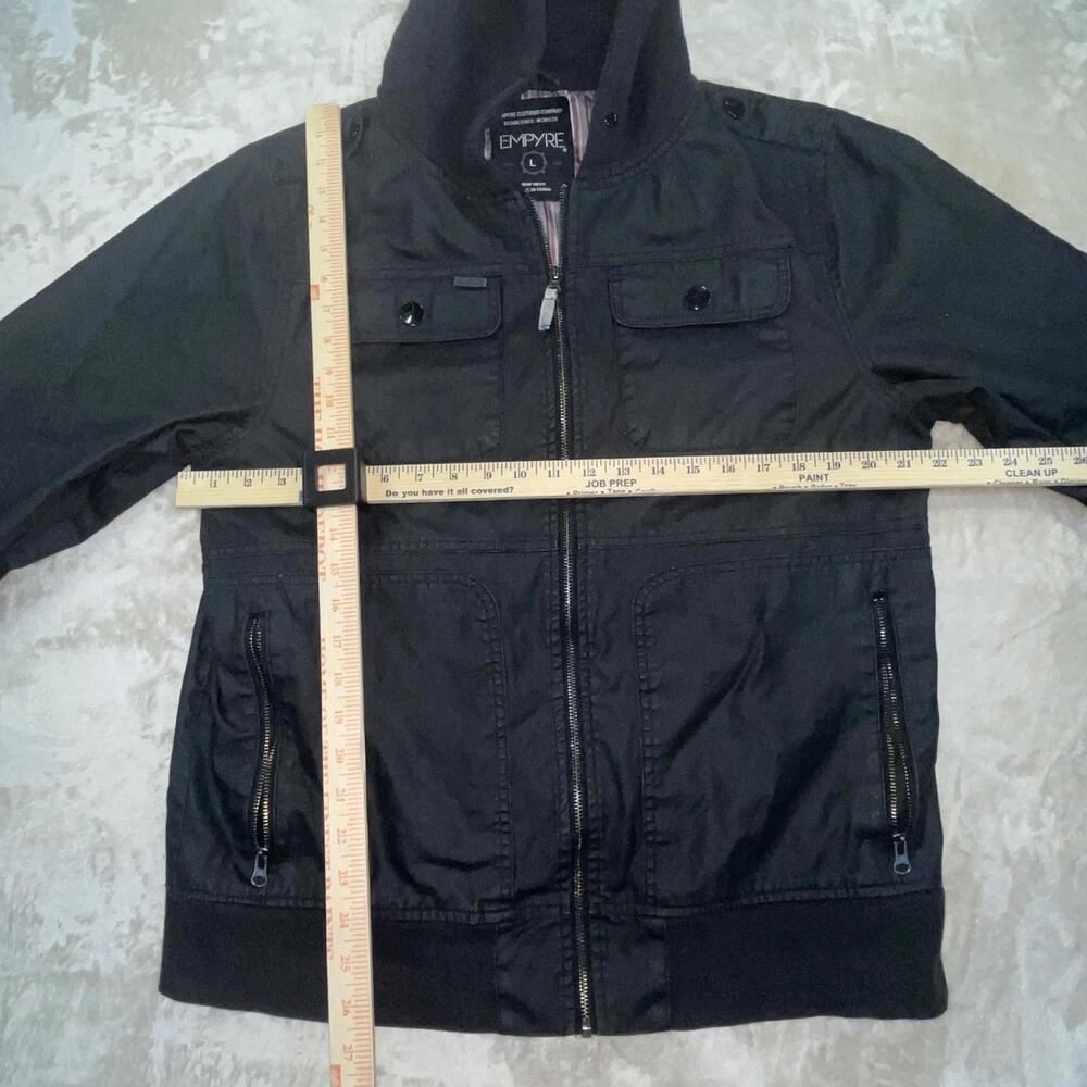 EMPYRE Clothing Company Mens Full Zip Utility Black Bomber Jacket w/ Hoodie Sz L - Picture 4 of 13